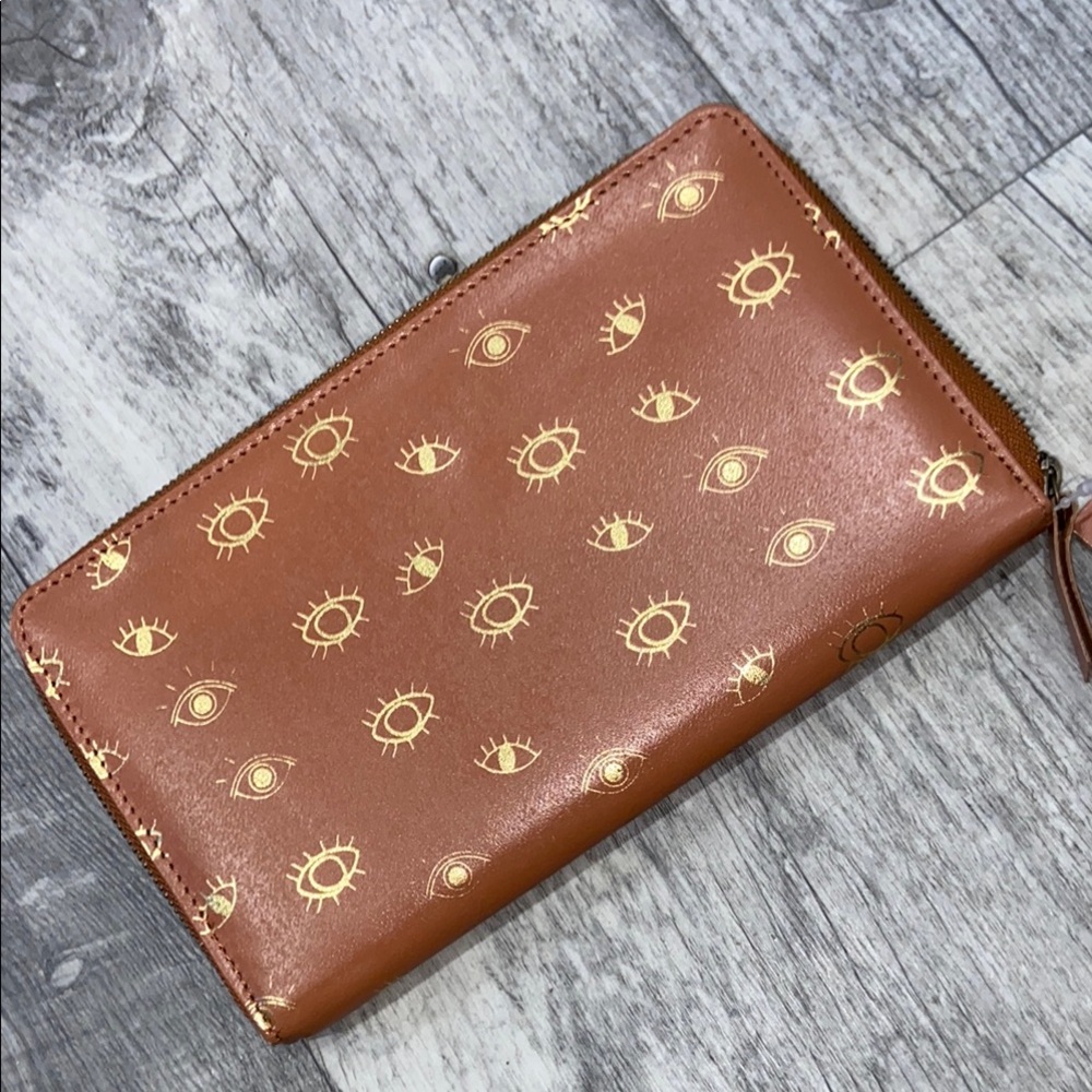 EVIL EYE TRAVEL WALLET Brown Leather Organizer Case NWT BOHO Festival!